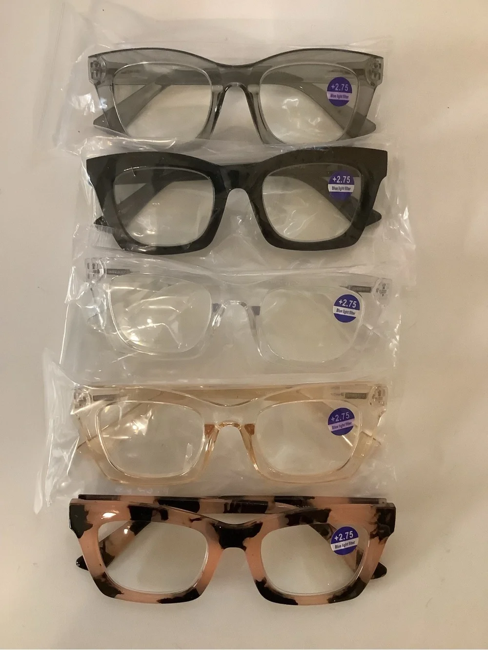Women’s Reading Glasses +2.75 Blue Light Filter, (Set of 5) & 4 Sleeves. New